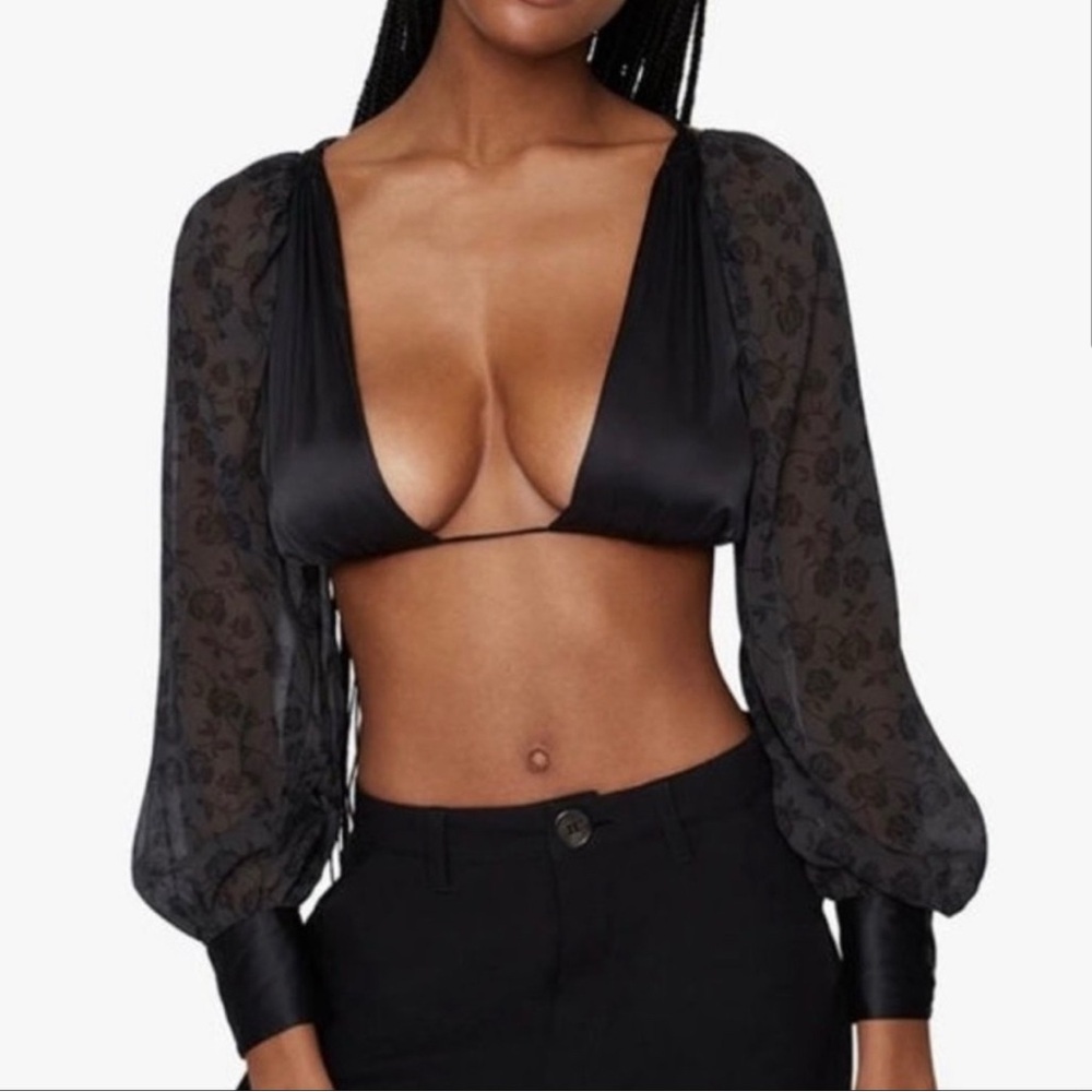 WeWoreWhat Black Sheer Sleeve Women's Top